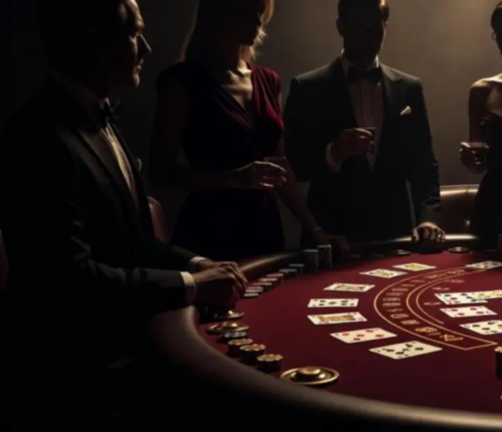 Atmosféricky nasvícené pokerové a ruletové stoly pro večerní event