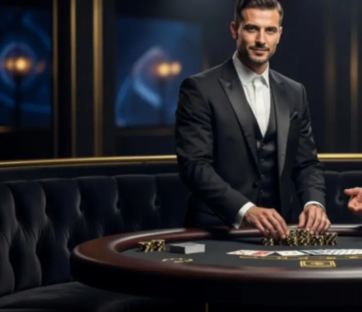 Krupiér Klenista připravuje žetony na VIP kasinovém stole